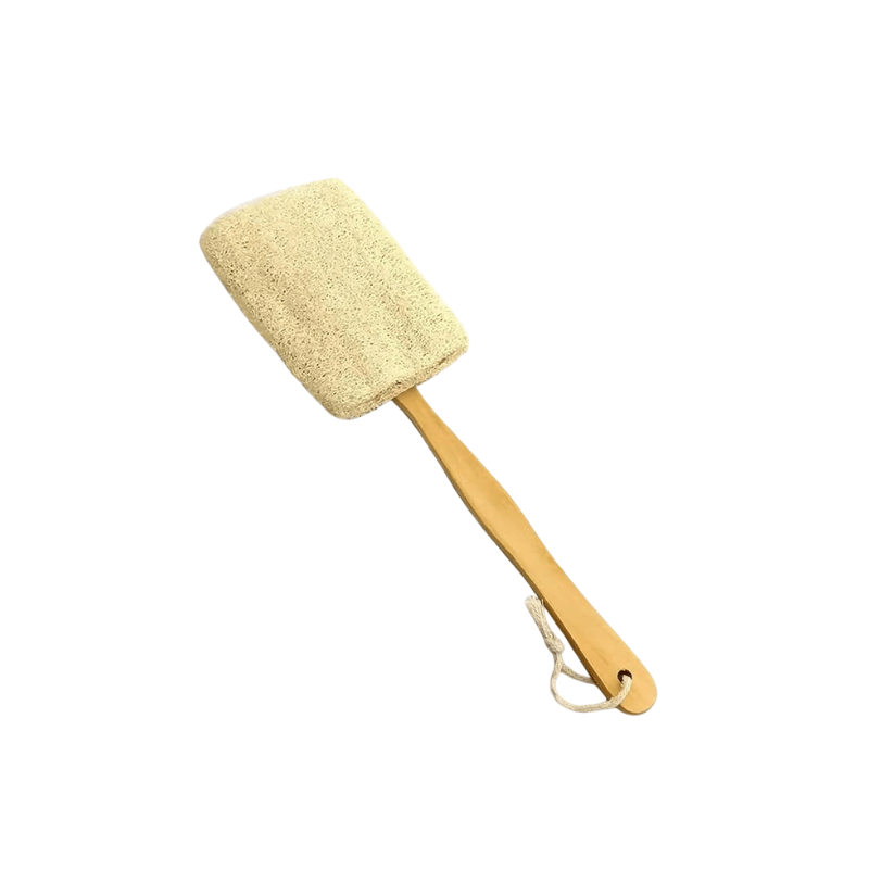 Exfoliating Loofah Bath Sponge Scrubber With Long Wooden Handle