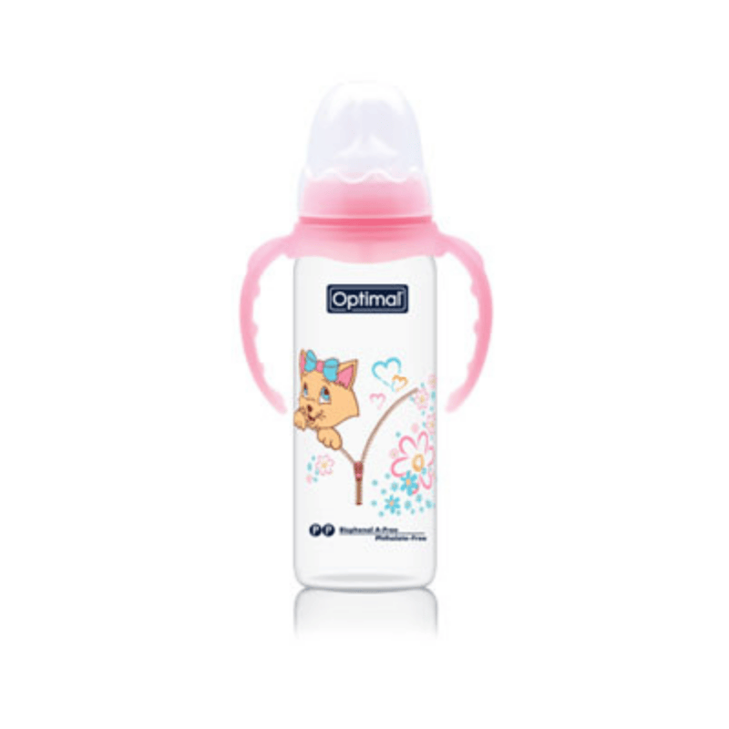Narrow Neck Orthodontic Feeding Bottle With Handle 240ml pink
